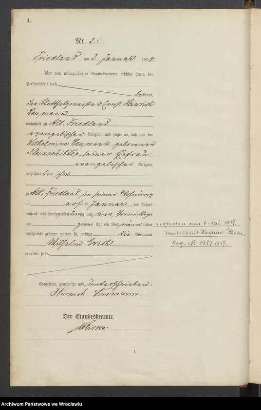 image.from.unit.number "Księga urodzeń USC Mieroszów (Friedland) 1894"