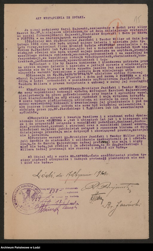 Obraz 17 z jednostki ""Fortuna"- Karol Kujawski, Stanisław Koperski i S-ka- biuro handlowo-komisowe oraz kupno i sprzedaż przetworów przemysłowych i ziemiopłodów"