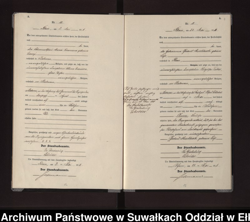 image.from.unit.number "Geburts-Neben-Register des Königlichen Preussischen Standes-Amtes Gneist Kreis Lötzen"