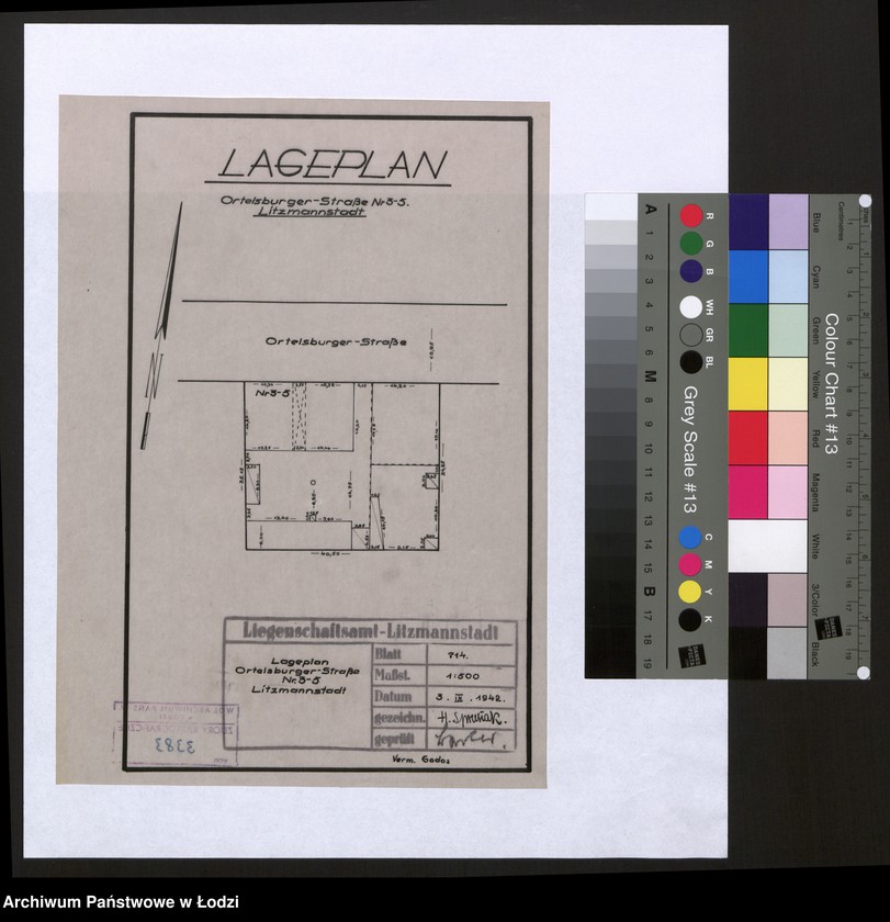 Obraz 1 z jednostki "Lageplan Ortelsburger-Strasse Nr 3-5 Litzmannstadt"