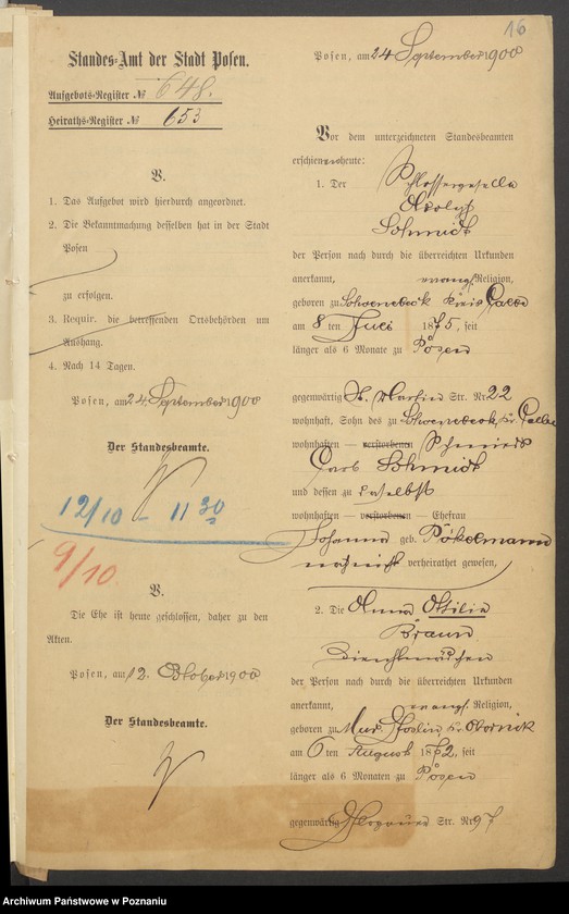 Obraz 18 z jednostki "Die von den Verlobten beigebrachten Urkunden zur Eheschliessung pro 1900"