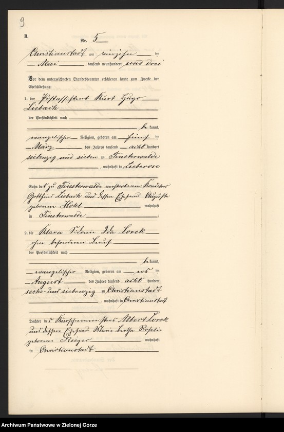 image.from.unit.number "Heiraths-Neben-Register im Standes-Amt Christianstadt a[m] B[ober] Kreis Sorau N[ieder] L[ausitz] pro 1903"