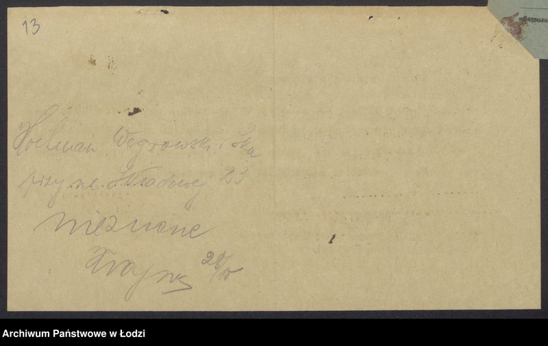 Obraz 15 z jednostki "Samuel Hochman, Samuel Węgrowski i S-ka- prowadzenie fabryki i sprzedaż towarów manufakturowych"