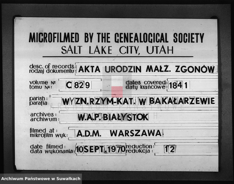 image.from.unit.number "Księga Duplikat z Roku 1841 Parafij Bakałarzewskiey przeznaczona do Archiwum Hipotecznego"