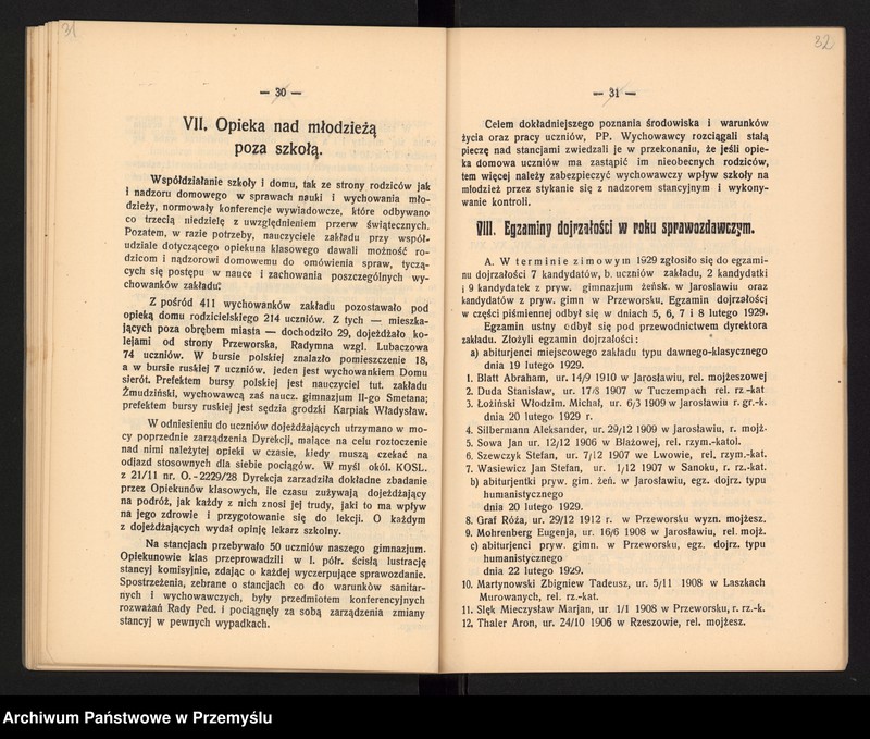 image.from.unit.number "Sprawozdanie Dyrekcji Państw[owego] Gimnazjum I w Jarosławiu za rok szkolny 1928/9"