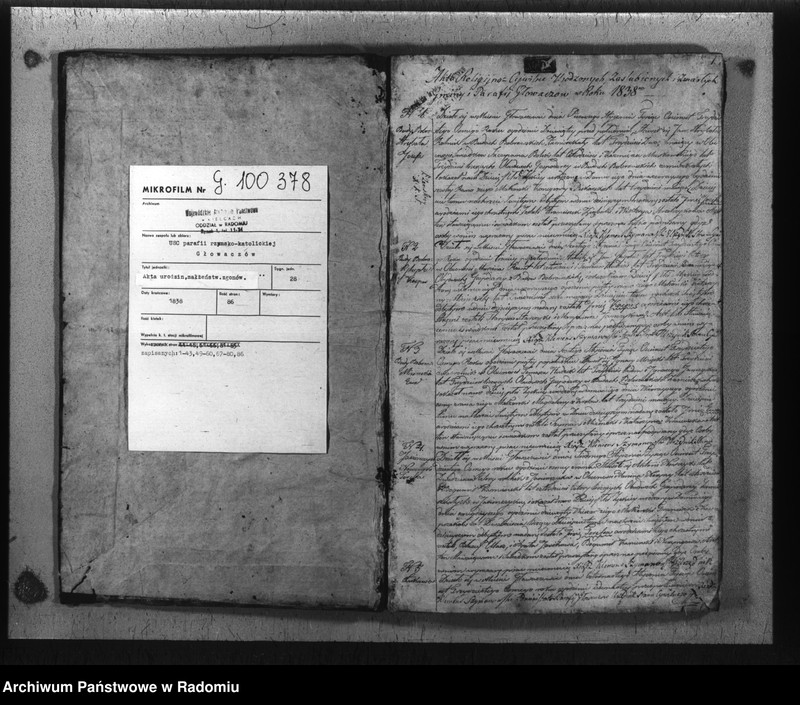 image.from.unit.number "Księga duplikatu aktów religijno cywilnych gminy i parafii Głowaczów urodzonych, zaślubionych i zmarłych w roku 1838"