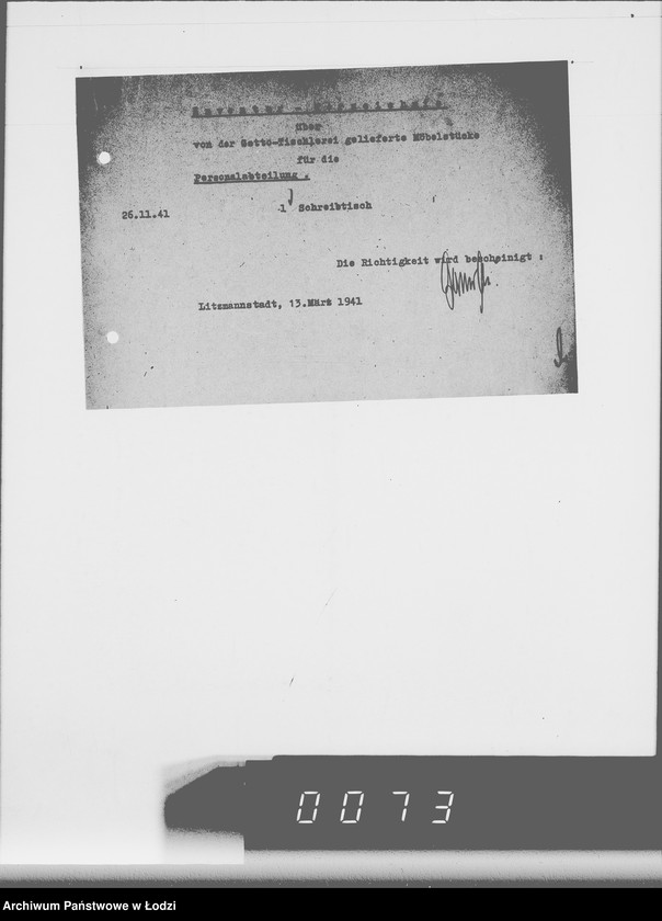 Obraz 7 z jednostki "[Zaświadczenia o zatrudnieniu i wykazy wydanych mebli biurowych dla oddziału osobowego]"