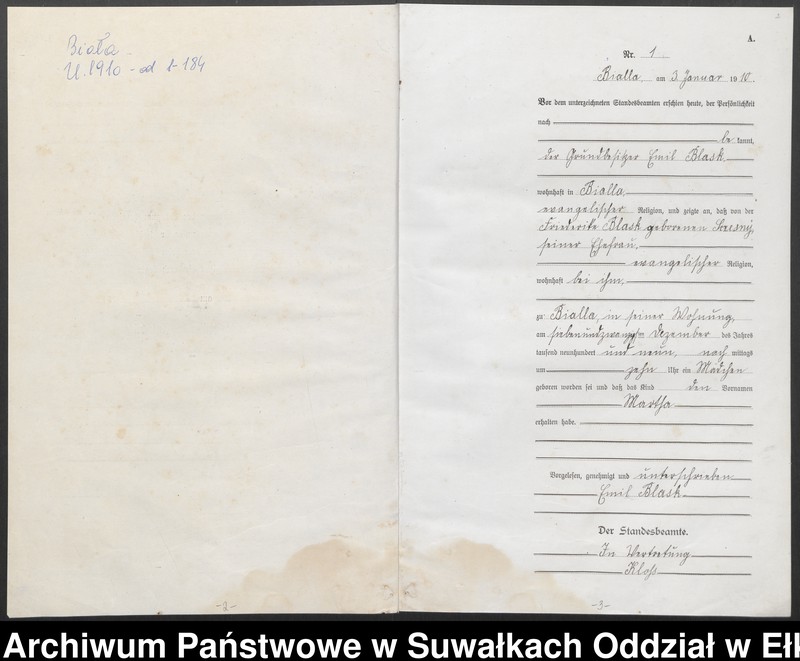 image.from.unit.number "[Geburts-Haupt-Register des Königlichen Preussischen Standes-Amtes Bialla Kreis Johannisburg]"