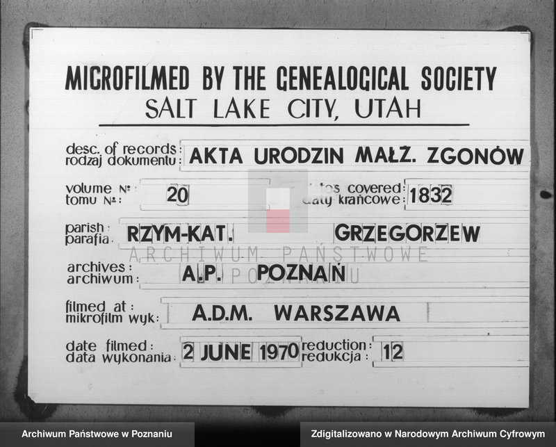 Obraz 1 z jednostki "Akta urodzeń, małżeństw, zgonu"