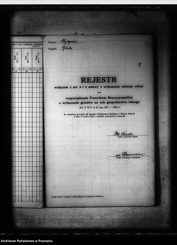 Obraz 9 z jednostki "Rejestr wyłączeń z artykułu 4 ustawy o wykonaniu reformy rolnej powiatu bydgoskiego"