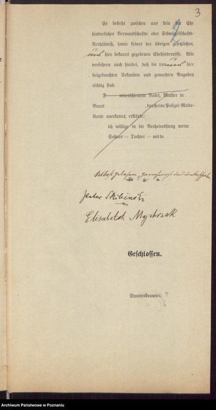 Obraz 5 z jednostki "Die von den Verlobten beigebrachten Urkunden zur Eheschliessung pro 1896"