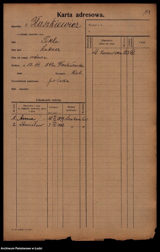 Obraz 16 z jednostki "[Spis ludności Łodzi] Błaszek - Bochenek"