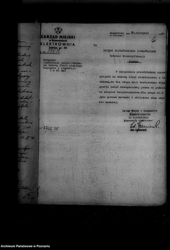 Obraz 10 z jednostki "/Projekt budowy linii niskiego napięcia od Elektrowni w Szamotułach do ul. Sienkiewicza/"