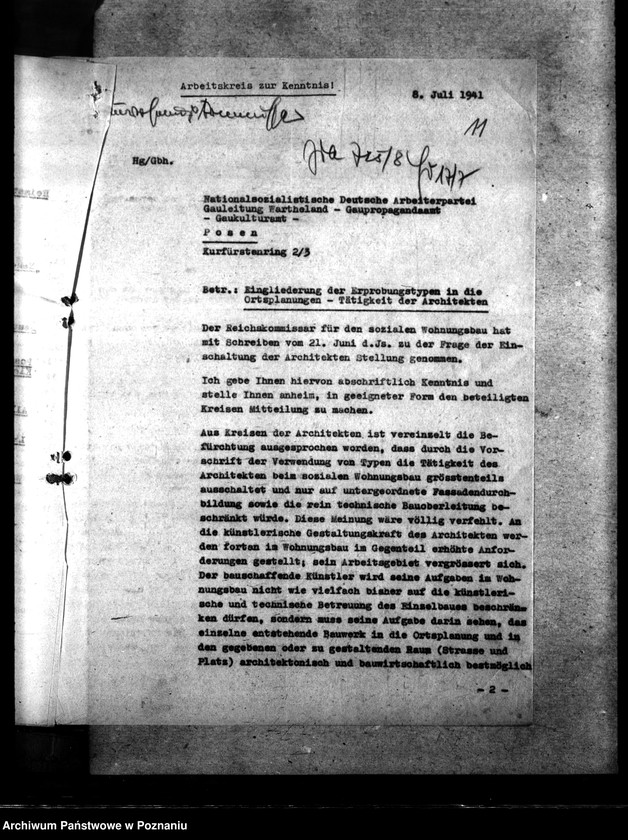 Obraz 16 z jednostki "Vermerk über die Besprechung bei dem Gauleiter. Sonderbauprogramm 1940/ 41."