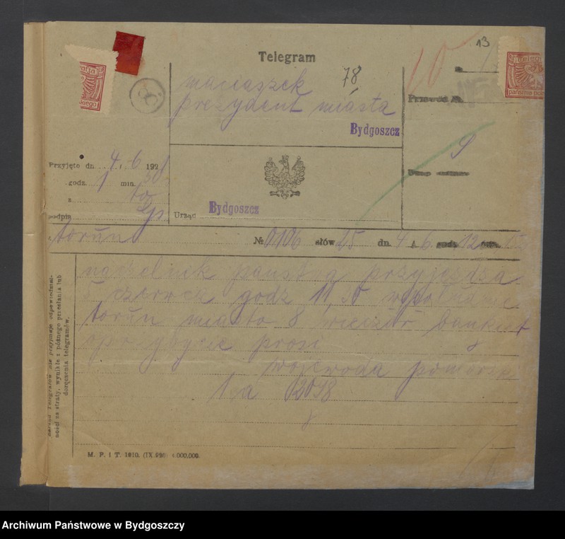 image.from.unit.number "Przyjęcie Naczelnika Państwa [Józefa Piłsudskiego] w Bydgoszczy [w dniach 6. i 7.06.1923 roku]"
