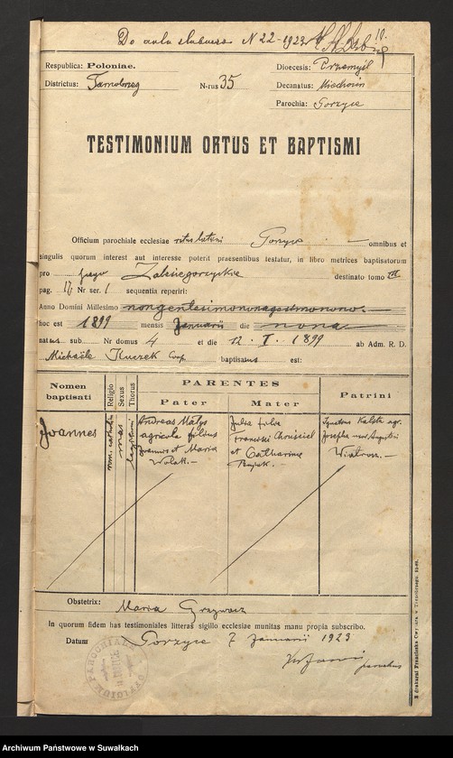 image.from.unit.number "Dokumenty załączone do ślubnych aktów stanu cywilnego w parafji R. Kat. Filipowskiej w roku 1923"