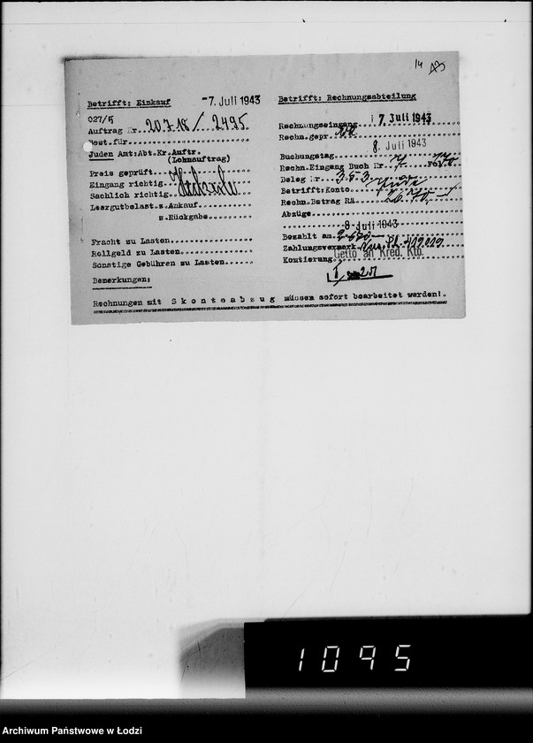 Obraz 18 z jednostki "Lebensmitteleinkauf, Aufträge, [Lieferscheinen und Rechnungen] 20461-20720"