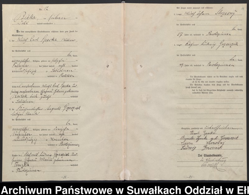 image.from.unit.number "Heiraths-Haupt-Register des Königlichen Preussischen Standes-Amtes Belzonzen Kreis Johannisburg"