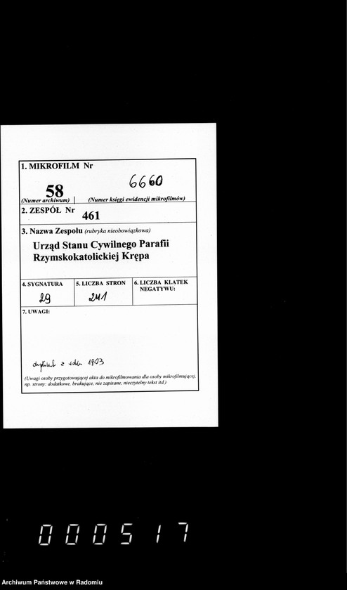 image.from.unit.number "[Duplikat akt urodzonych, zaślubionych i zmarłych parafii Krępa za 1903 rok]"