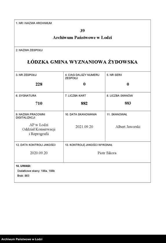 Obraz 1 z jednostki "Kartoteka osób pochowanych na cmentarzu żydowskim przy ulicy Brackiej w latach 1892-1951. Nazwiska na litery: Kei-Ki"