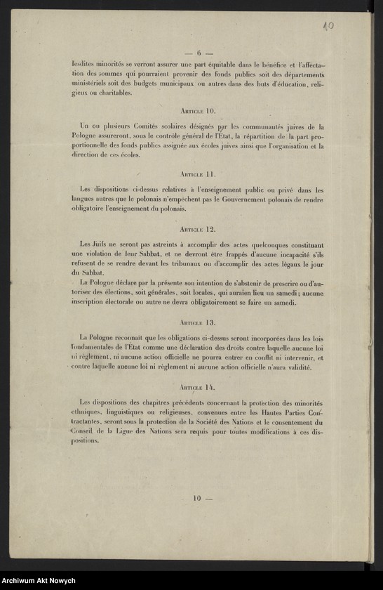 image.from.unit.number "Sprawa mniejszości narodowych w Polsce na Konferencji Pokojowej. Projekty traktatu o mniejszościach. Stanowisko Delegacji Polskiej. Oświadczenia, korespondencja, wycinek prasowy"