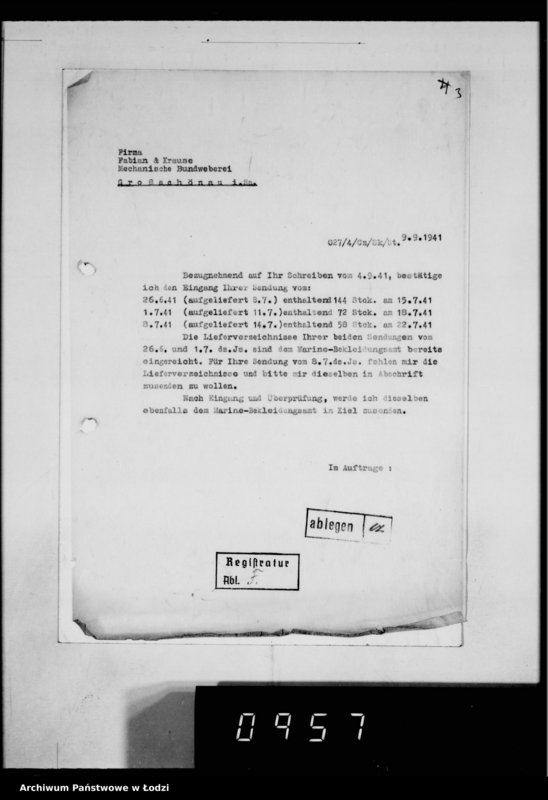 Obraz 7 z jednostki "[Korespondencja z urzędami, instytucjami i firmami]. Lit.Fa-Fy."