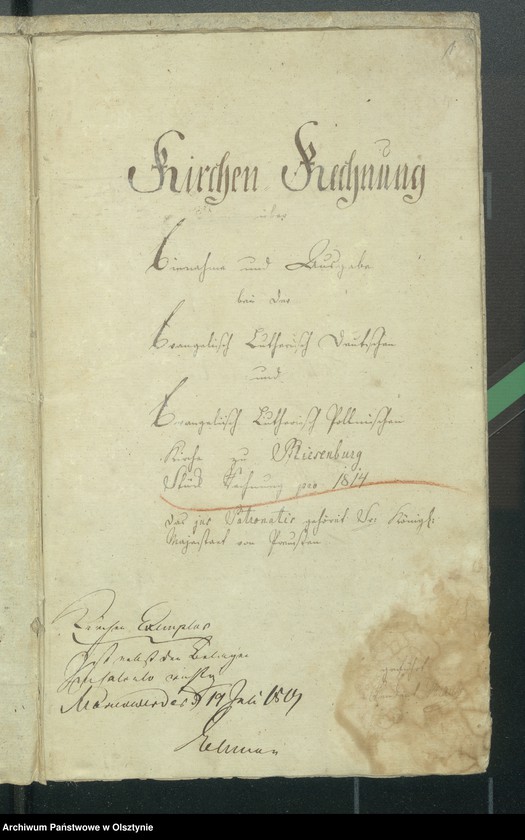 image.from.unit.number "Kirchen Rechnung über Einnahme und Ausgabe bei der ewangelischen deutschen und polnischen Kirche zu Riesenburg"