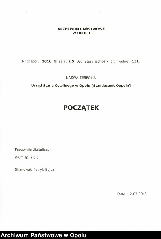 Obraz 1 z jednostki "Urząd Stanu Cywilnego w Opolu 1900 Rejestr zgonów Księga Miejscowa Nr 392 do 807"