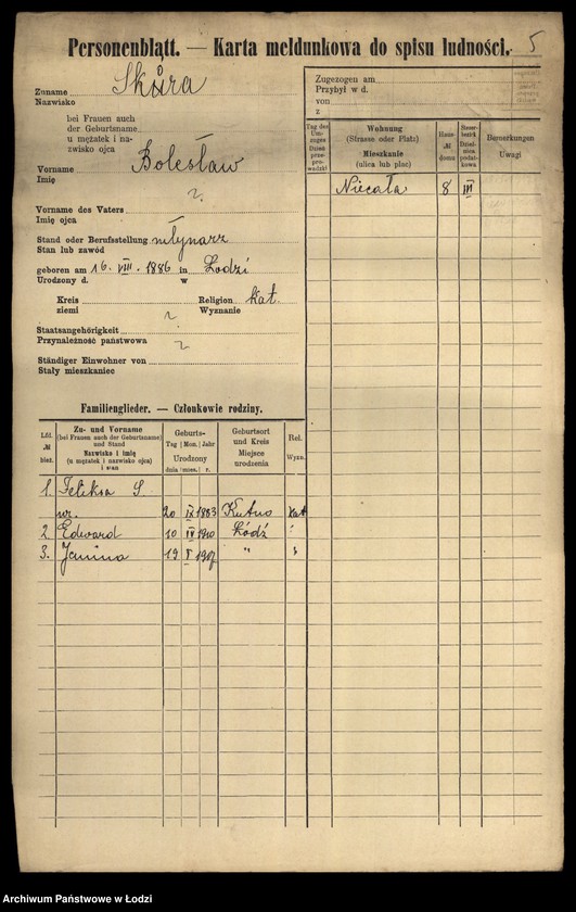 Obraz 7 z jednostki "[Spis ludności Łodzi] Skóra-Slązak"