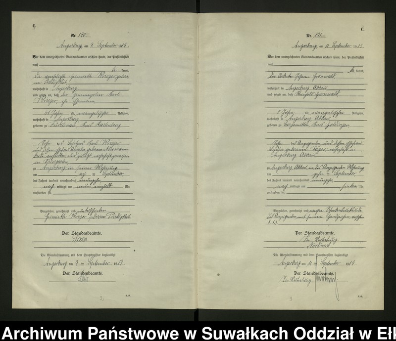 image.from.unit.number "C2. Sterbe - Register (Neben - Register) Standesamt Angerburg einschl. der Bezirke Gross Strengeln, Kehlen und Prinowen No 189 bis 272"