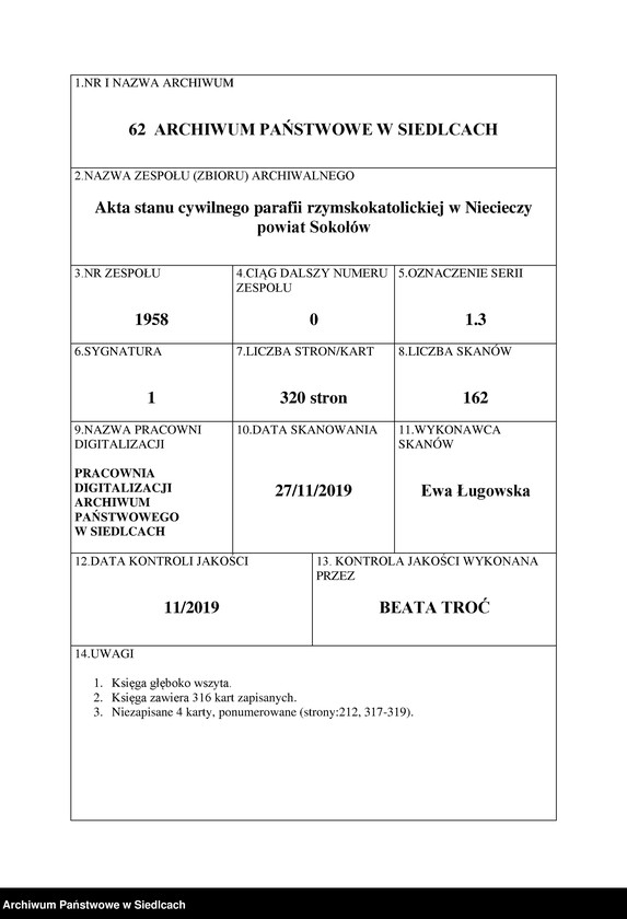 image.from.unit.number "Unikat aktów zmarłych z Parafii Nieciecz od 1919 roku do 1935 roku"