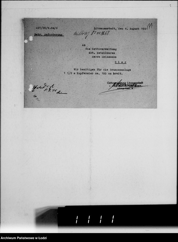 Obraz 17 z jednostki "Verschiedene. [Korespondencja w sprawie zaopatrzenia w artykuły techniczne]"