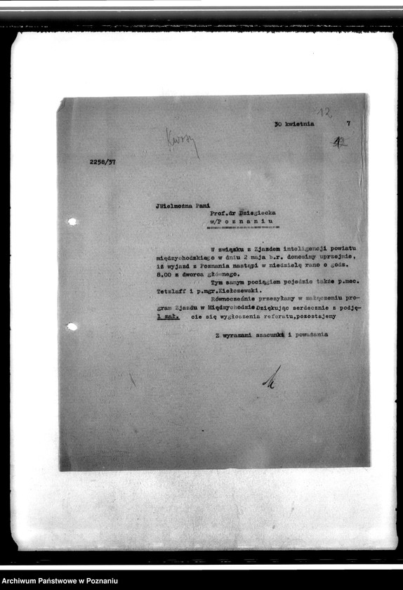 Obraz 16 z jednostki "Korespondencja dotycząca działalności Parafialnych Akcji Katolickich oraz organizacji kursów i zjazdów powiatowych inteligencji"