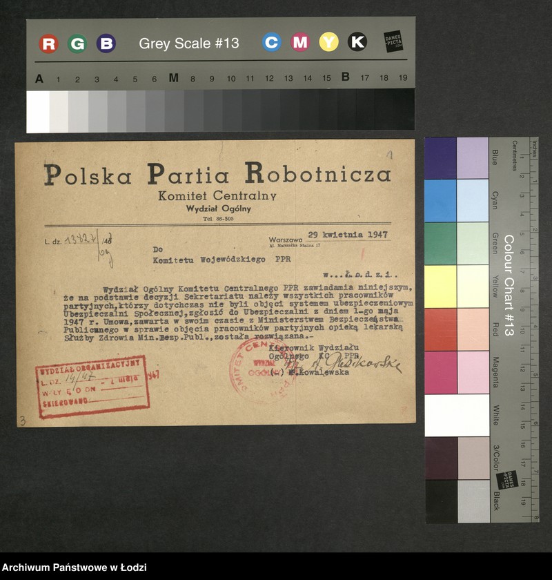 Obraz 2 z jednostki "Korespondencja z [Wydziałem Ogólnym, Budżetowo - Finansowym, Gospodarczym oraz Buchalterią] Komitetu Centralnego"