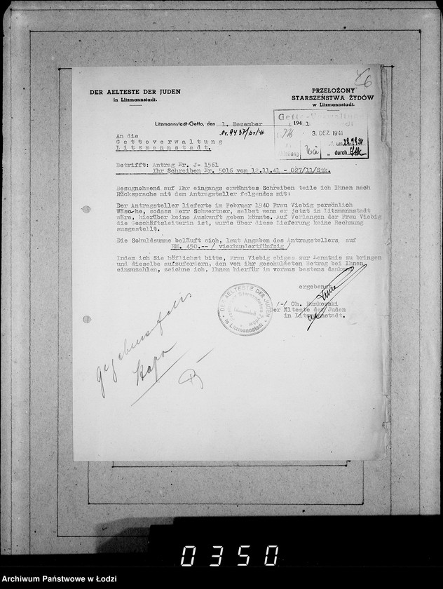 Obraz 10 z jednostki "J.1561-1580 [Wnioski Żydów z Getta o zwrot należności za towar wzięty na kredyt]"