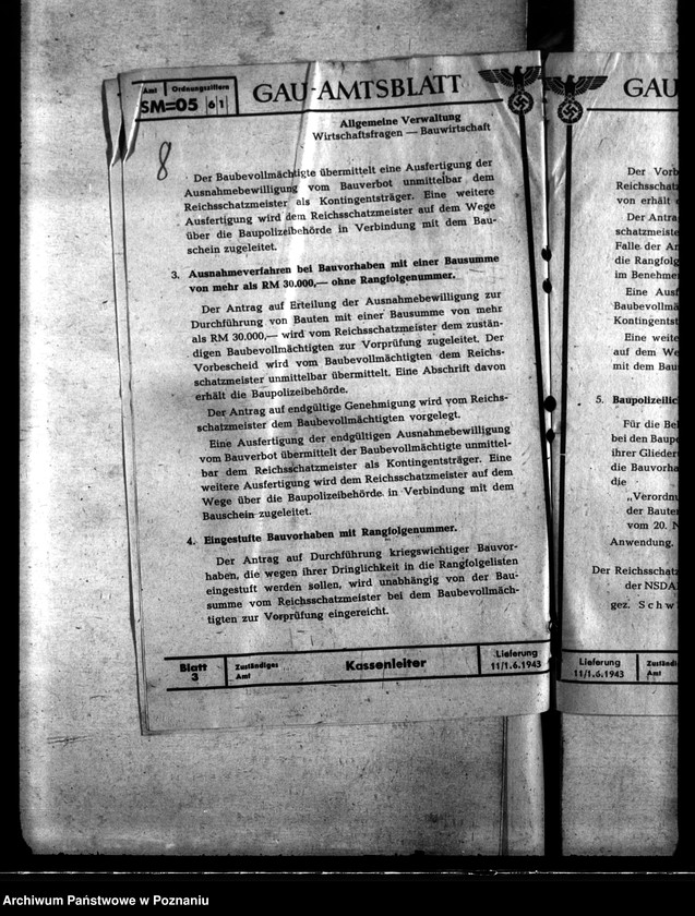 Obraz 12 z jednostki "Betriebsstoffzuteilungen für Kraftfahrzeuge. Regelung der Bauwirtschaft. Bauverbot. Lückenbebauung Posen. Behelfsbauten für Molkereien."