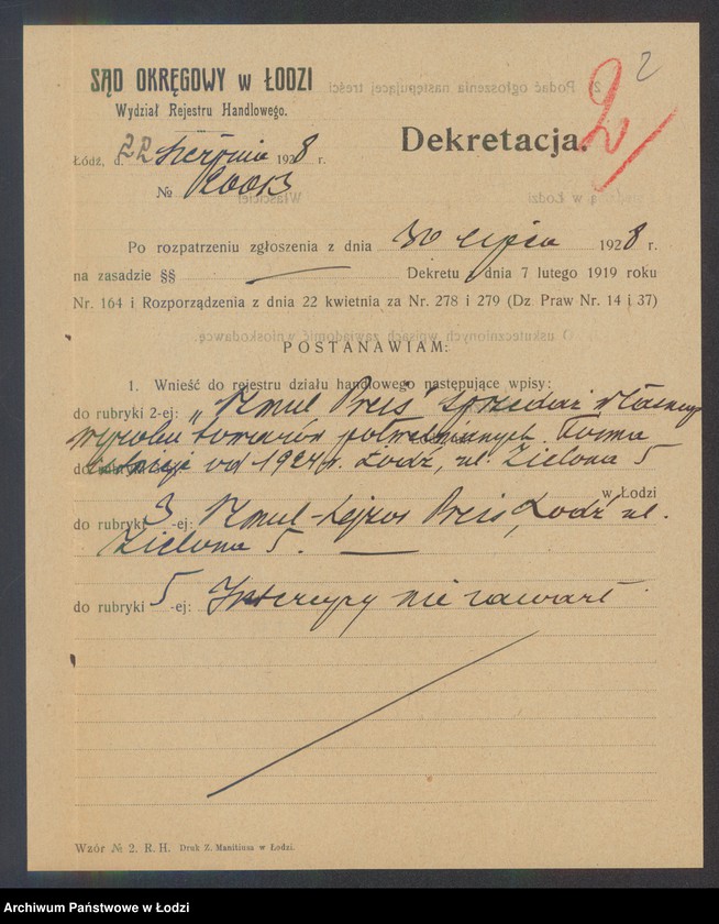 Obraz 4 z jednostki "Szmul Lejzor Preis- sprzedaż własnych wyrobów towarów półwełnianych"