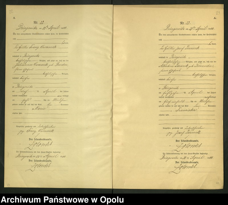 Obraz 15 z jednostki "Urząd Stanu Cywilnego Dziergowice Księga urodzeń rok 1900-02"