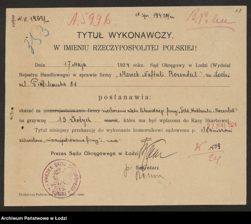 Obraz 13 z jednostki "Feld, Wróblewski i Rozental – kupno i sprzedaż towarów manufakturowych"