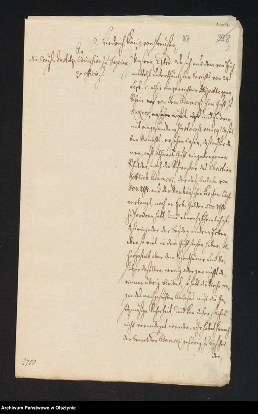 image.from.unit.number "In S. [Sachen] Christian Gottlieb Adamski Cöllmischen Eigenthümers in Kuckers, wegen nagesuchten Anlehes von 800 Rthl [Reichsthaler] aus der Neuhausenschen Kirchen-Caße"