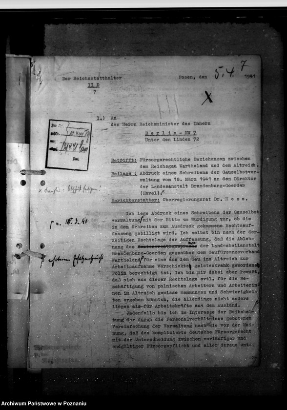 Obraz 12 z jednostki "Fürsorgerechtliche Beziehungen zu Fürsorgeträgern ausserhalb des Warthegaues"