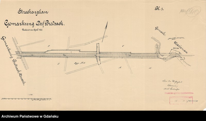 image.from.unit.number "Streckenplan. Gemarkung Dorf Brodsack. Zustand vom April 1908. Blatt 1"