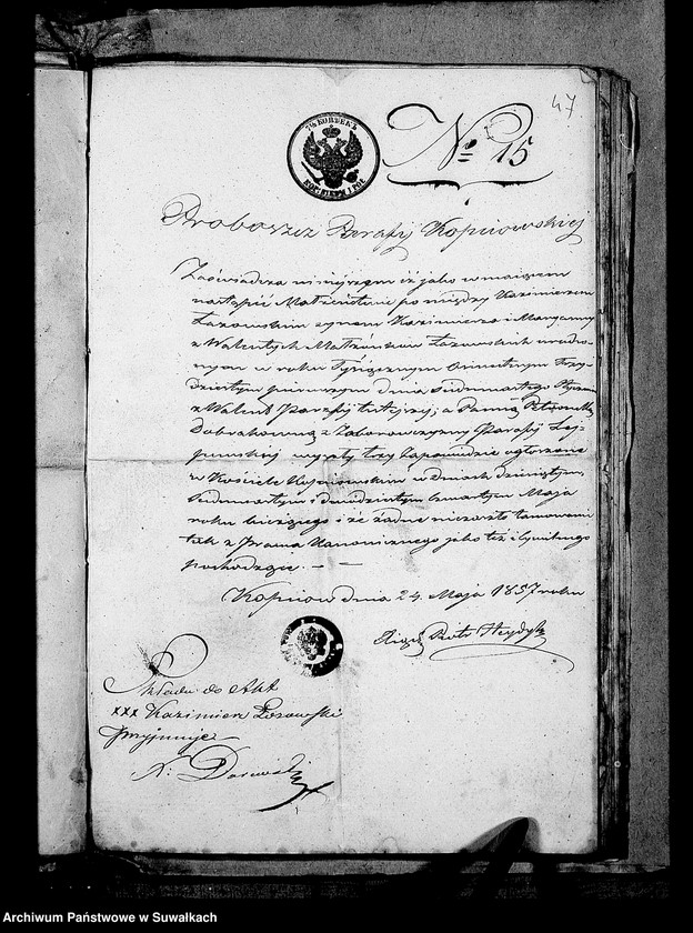 image.from.unit.number "Dowody do Akt Ślubnych Urzędnika Stanu Cywilnego Parafii Lejpunskiej za rok 1857"