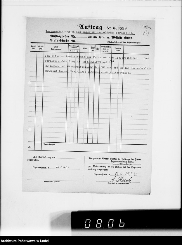 Obraz 18 z jednostki "Heeresbekleidungsamt Posen Warenverwertung an den Juden Ältesten. Textilwaren"