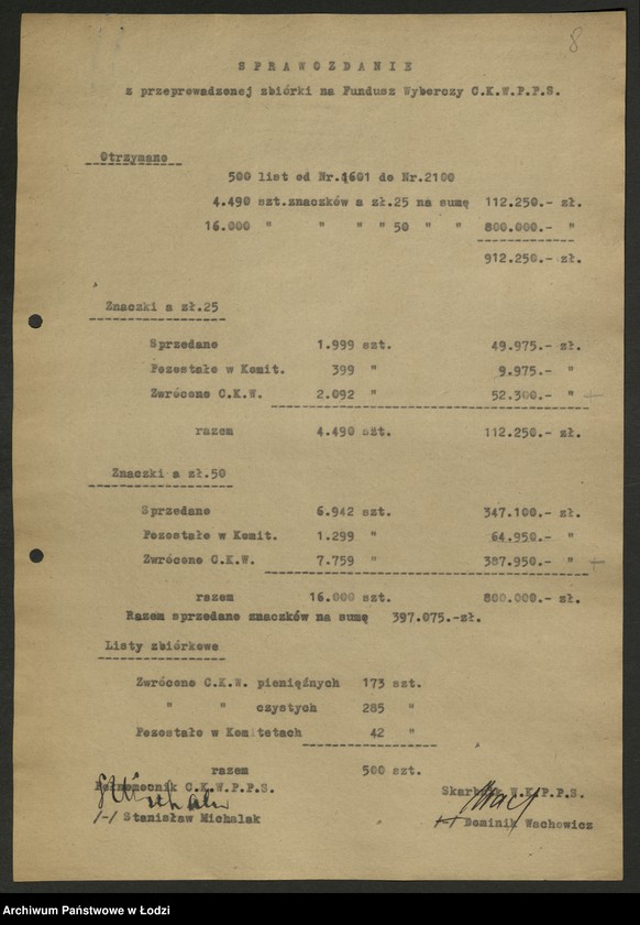 Obraz 9 z jednostki "[Protokół z kontroli przeprowadzonej w Wojewódzkim Komitecie PPS w Łodzi w sprawie rozliczeń z funduszu wyborczego w związku z wyborami do Sejmu Ustawodawczego] [i załączniki]"