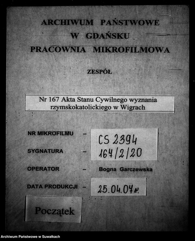 Obraz 1 z jednostki "Anneksa do Akt Zaślubionych Parafii Wigry Roku 1854."