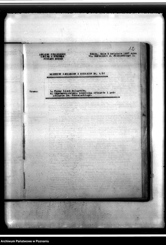 Obraz 16 z jednostki "Dziennik zarządzeń i rozkazów Komendy Powiatowej Związku Strzeleckiego w Koninie"