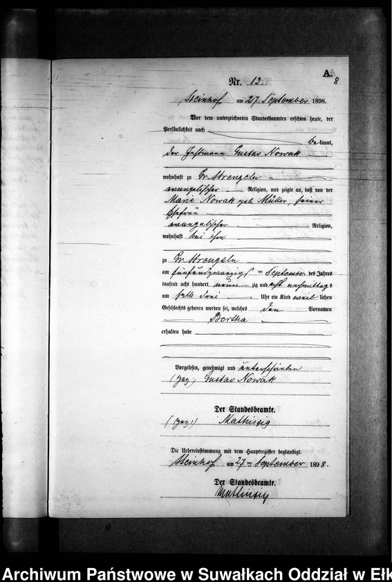 image.from.unit.number "Geburts-Neben-Register des Preussischen Standes-Amtes Gr. Strengeln Kreis Angerburg"