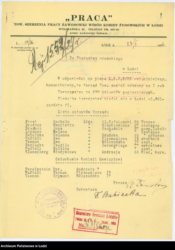 Obraz 7 z jednostki "Tow. Szerzenia Pracy Zawodowej wśród Kobiet Żydowskich "Praca" w Łodzi"