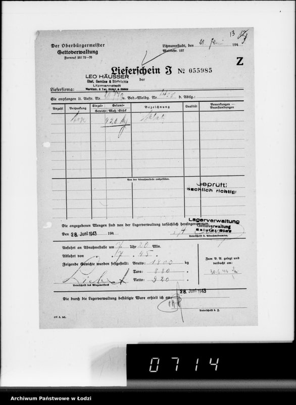 Obraz 17 z jednostki "Lebensmitteleinkauf, Aufträge, [Lieferscheinen und Rechnungen] 20721-20780"